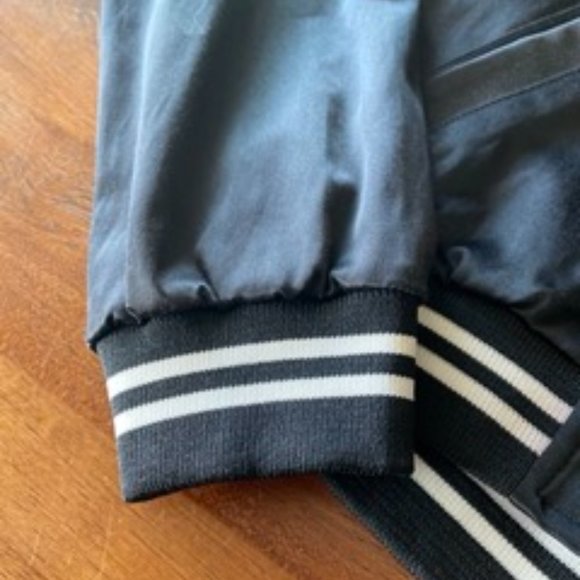 Don't Ask Why Black and White Satin Button Up Bomber Jacket - Picture 6 of 9